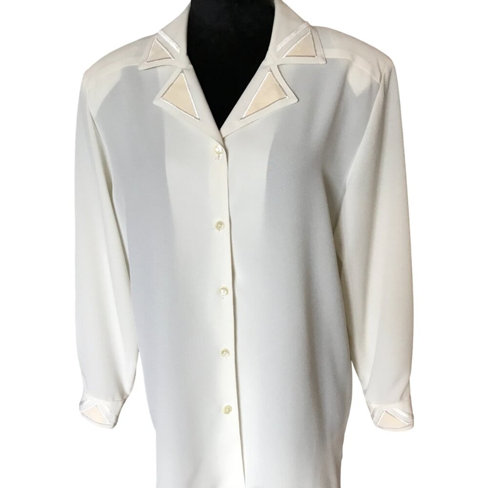 Da-Rue of California 70s Embroidered Tunic Top, Cream Geometric Blouse Size 10